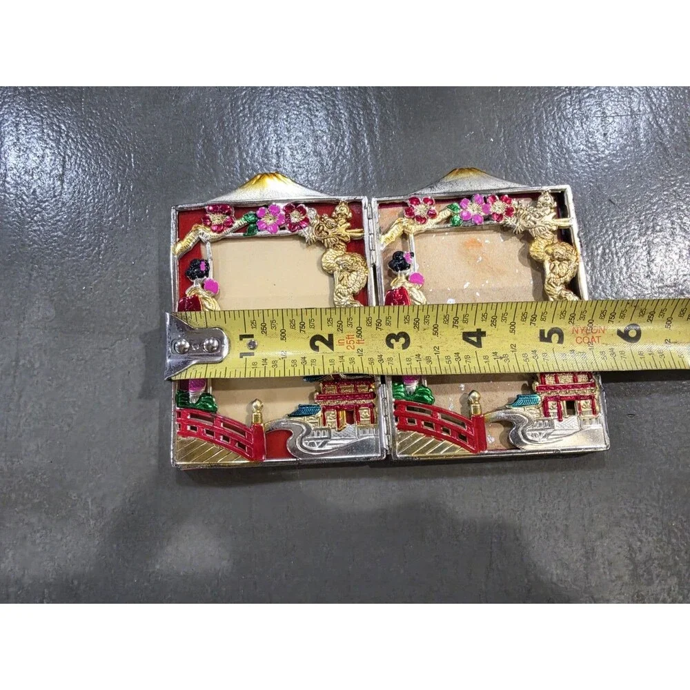Vintage Japanese Triptych Photo Frame Set And Mirror